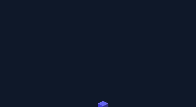 Minimalist blue cube floating and rotating in dark abstract animation