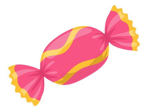 Colorful sweet pink candy in a glossy wrapper isolated on a clean transparent background