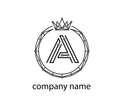 Luxury Letter A Logo with Crown and Geometric Circle Network Design