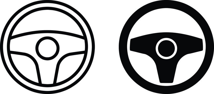 Minimalist steering wheel vector icons in two styles