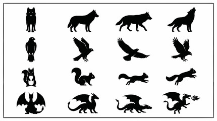 Fototapeta premium Collection of animal and mythical creature silhouettes