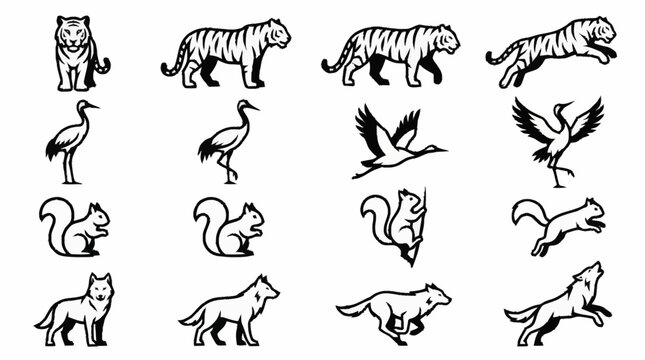 Black and white animal icons