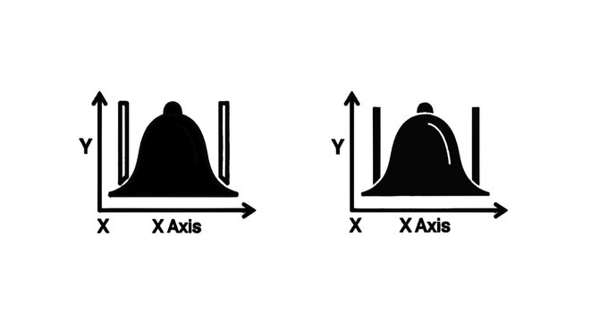 Minimal black silhouette icon, simple flat vector, bold black shape, no, no shading bell curve icon set, statistical distribution graph symbols on a, flat icon style