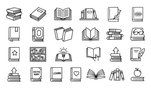 Book and literature line icons set education and reading concept