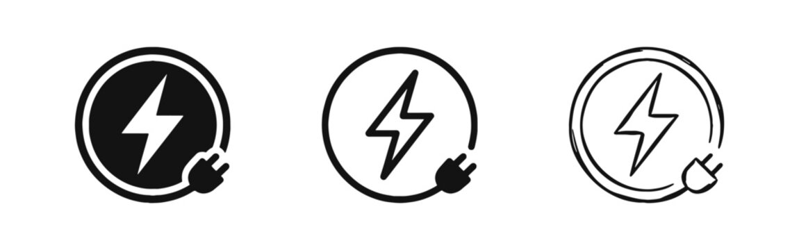 Electric Power and Energy Charging Icon Set with Plug Symbol