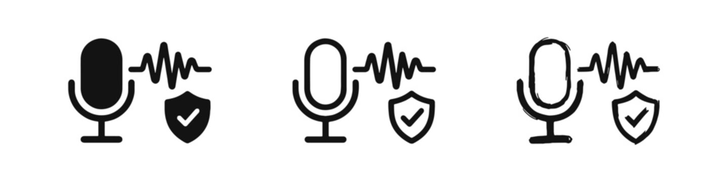 Secure Voice Recognition and Audio Protection Icon Set