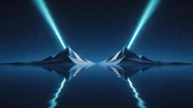 Symmetrical mountains with glowing beams