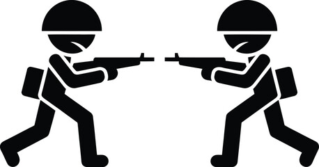 Two soldiers shooting rifles at each other © HappyArt