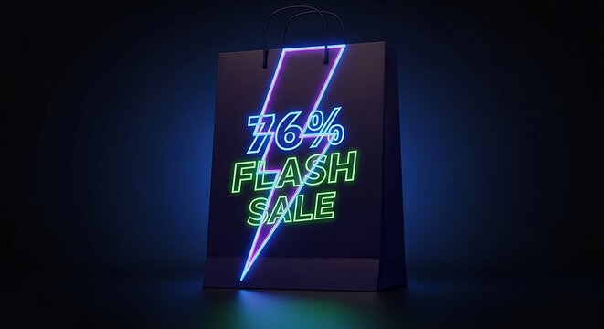 Neon sign advertising flash sale discount.