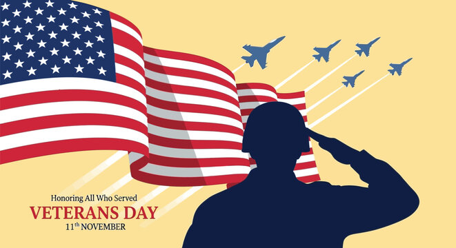 Veterans day tribute with american flag and soldier