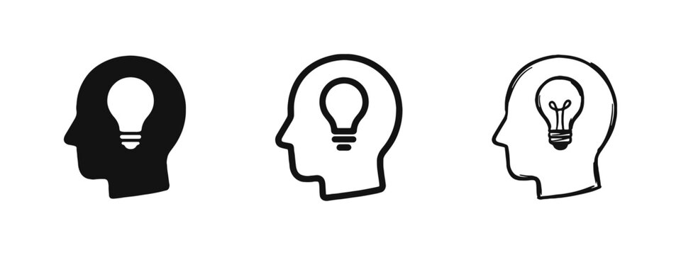 Brainstorming and Creative Idea Icon Set, Human Mind Concept
