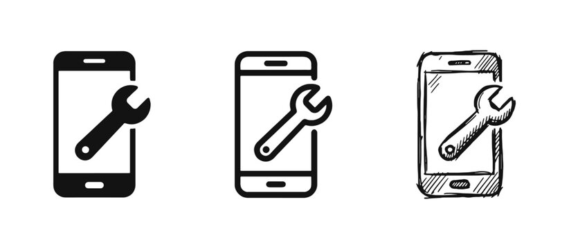 Mobile Phone Repair and Support Icon Set, Technical Service Concept