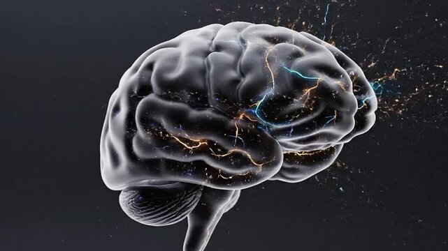Vibrant CGI Representation of Brain Micro-Arousal with Electric Sparks and Energy Emanating from Neural Activity as a Metaphor for Emotional Response