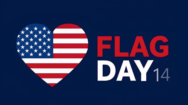Flag day 14 celebration with american flag heart shape on a dark blue background now