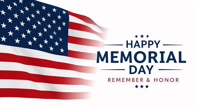 Happy memorial day greeting with american flag waving remember and honor text design