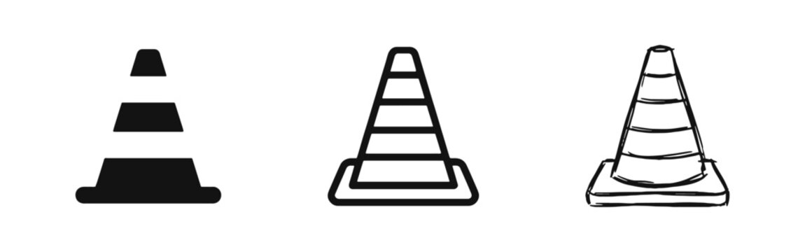 Traffic Cone Safety and Road Construction Icons Set