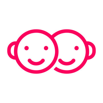 Two happy cartoon monkey faces hugging together flat design vector