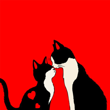 Happy valentine's day card with cute cats vector illustration.