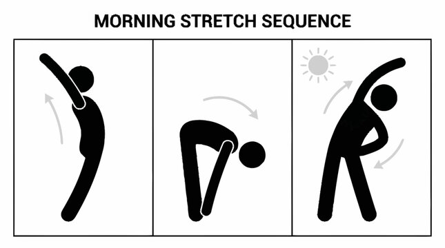 Morning stretch sequence icons for daily exercise routine