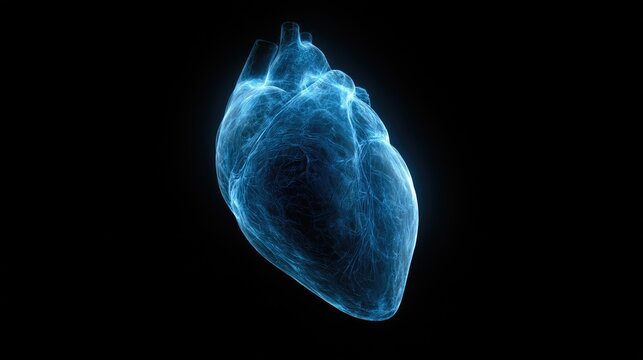 Glowing blue ethereal heart pulses with energy against a dark void