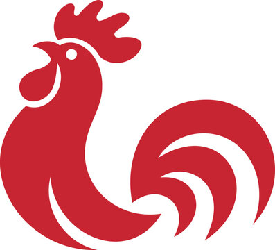 Red rooster silhouette icon simple design for logo or graphic use on white background