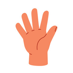 Fototapeta premium Five fingers apart, hand waving, raised up, hi sign. Greeting with hello gesture. Showing 5 number. Kid counting. Count, elementary math. Flat vector illustration isolated on white background