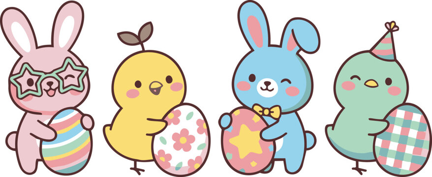 Fun Characters Holding Easter Eggs at a Spring Celebration