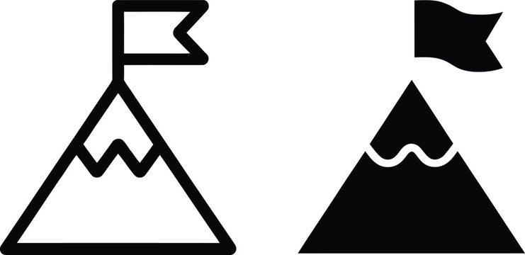 Flag waving on mountain peak with triangular base illustration