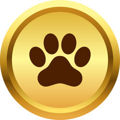 Glossy gold paw icon with gradient finish for pets and animals © titileedzs