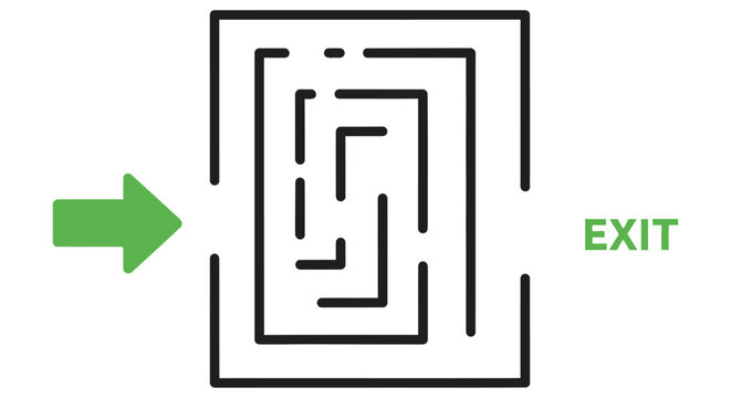 A simple square maze with a green arrow indicating the starting point