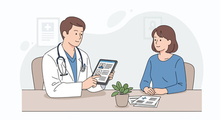 Fototapeta premium Doctor showing medical info to female patient on tablet
