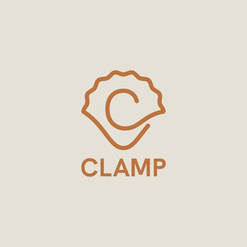 Letter C clamp shell monoline logo design. C monogram seashell symbol logo icon sign