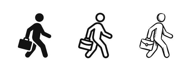 Businessman Walking with Briefcase Business Icon Set © drawing lines