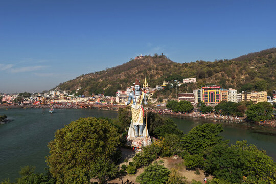Aerial View of Giant Lord Shiva Statue at Har Ki Pauri, Haridwar