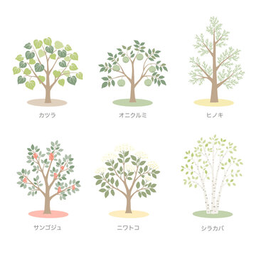 日本の樹木イラストセット
