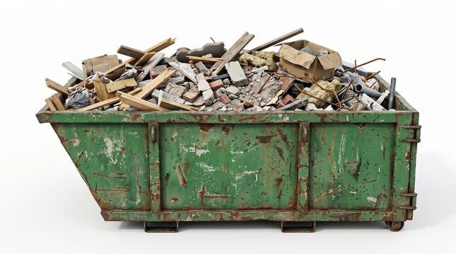 Industrial Green Waste Skip Bin Filled with Construction Debris and Rubble