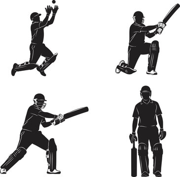 Cricket player silhouettes in action