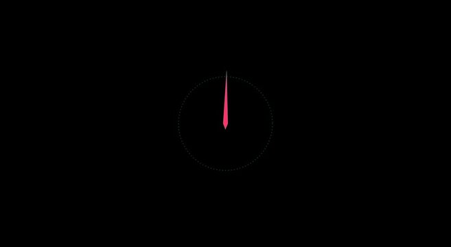 Minimalist red clock hand rotating on dark animation background motion
