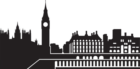 Obraz premium London skyline silhouette with famous clock tower and parliament buildings with famous landmarks