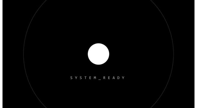 Minimalist system ready loading interface with pulsing white animation