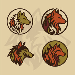 Obraz premium Abstract Wolf Head Silhouettes with Fiery Patterns