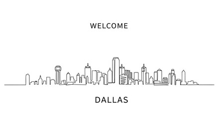Fototapeta premium Dallas Texas Cityscape Outline, Welcome Design, Minimalist Line Art