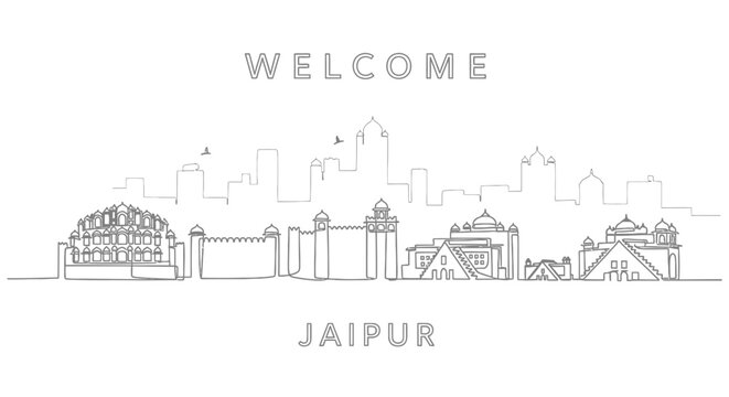 Jaipur City Skyline Illustration - Welcome Banner, India Landmark Outline