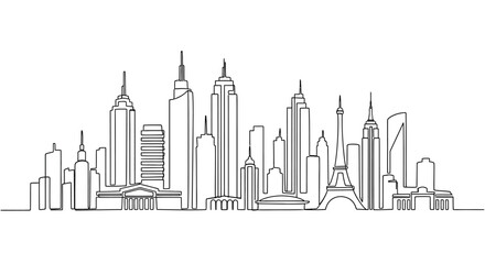 Fototapeta premium Continuous line art cityscape silhouette illustration