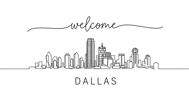 Dallas Skyline Illustration - Simple Line Art Welcome Cityscape