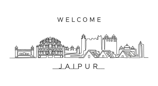 Jaipur India Skyline Illustration, Minimal Line Art, Travel Concept