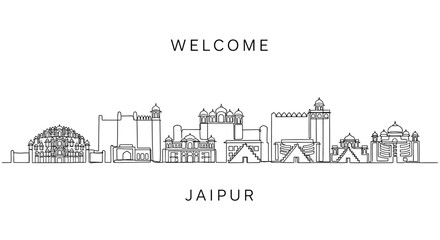 Naklejka premium Jaipur Skyline Illustration: Welcome to India's Pink City