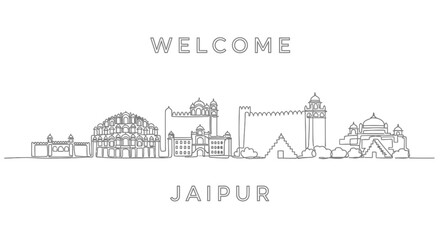 Fototapeta premium Jaipur Skyline: Minimalist Cityscape Line Art for Travel Destinations