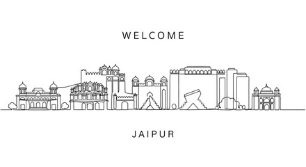Fototapeta premium Jaipur Skyline: Minimalist Cityscape Line Art for Travel Themes
