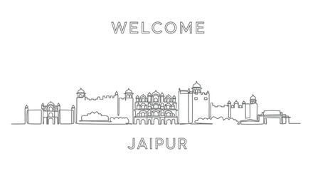 Naklejka premium Jaipur Skyline: Minimalist Line Art with Welcome Message